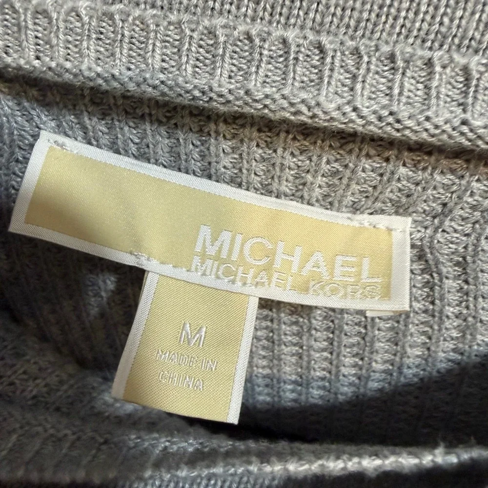 Michael‎ Kors Womens Gray Waffle Knit Mock Neck Kangaroo Pocket Sweater Size M